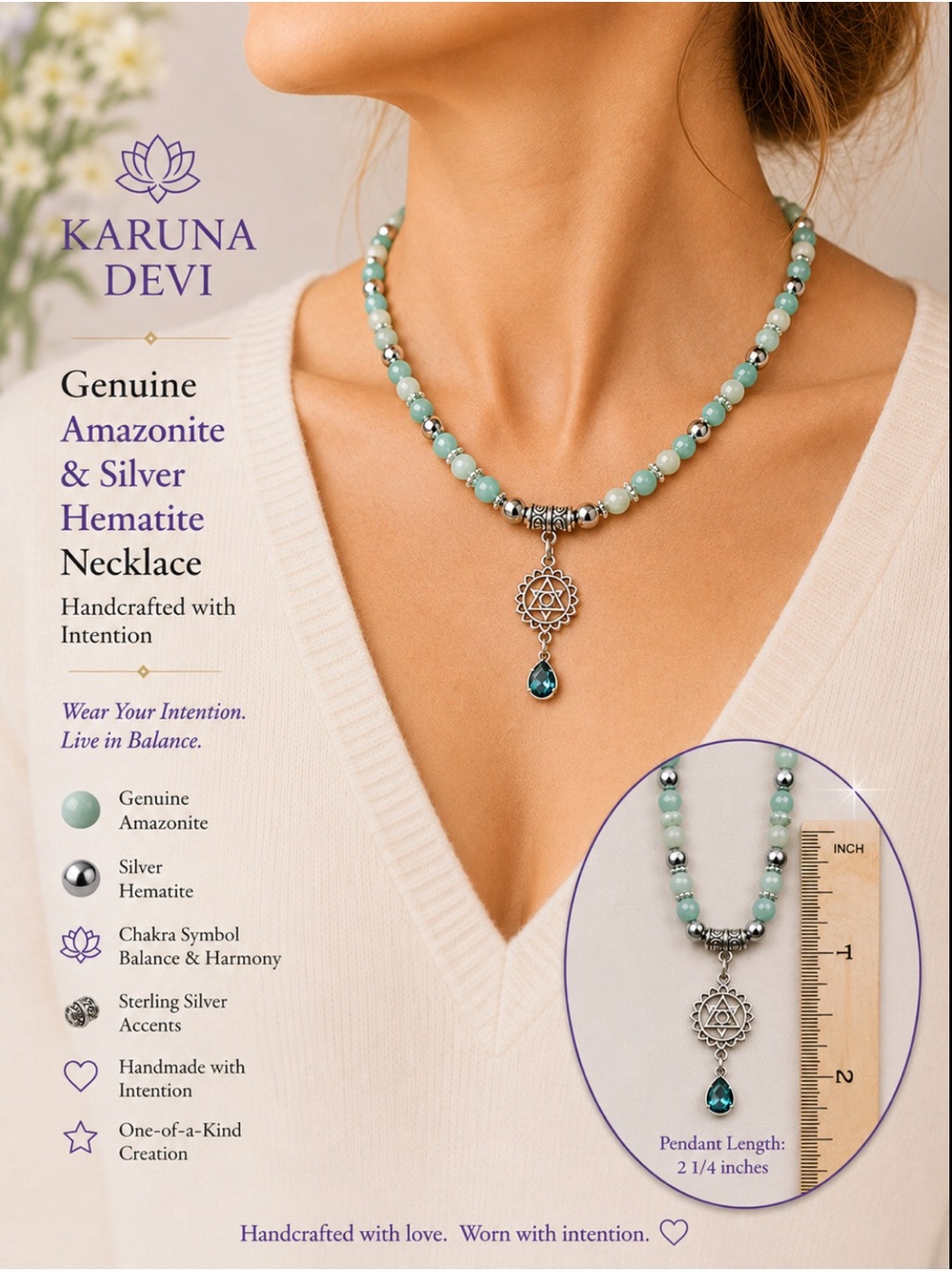 Amazonite & Hematite Genuine Beaded Meditation 🧘 Necklace